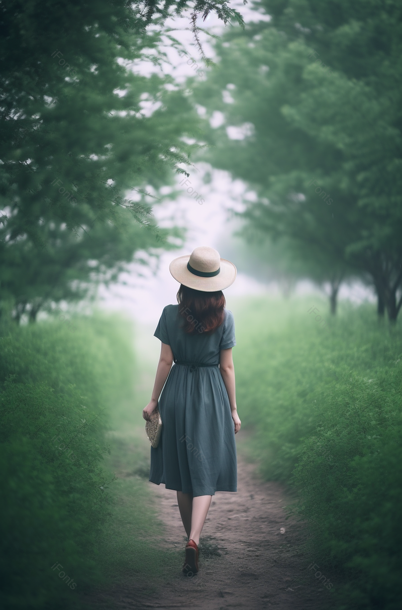 郊外绿色森林清幽的小道小清新绿裙子美女,高清,摄影图,摄影图片,图片大全,摄影图免费下载